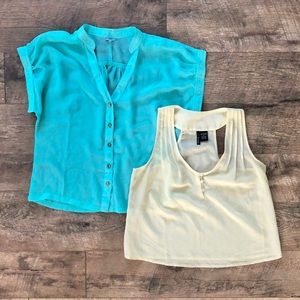 LOT OF 2: Sheer Teal & Pale Yellow Summer Top
